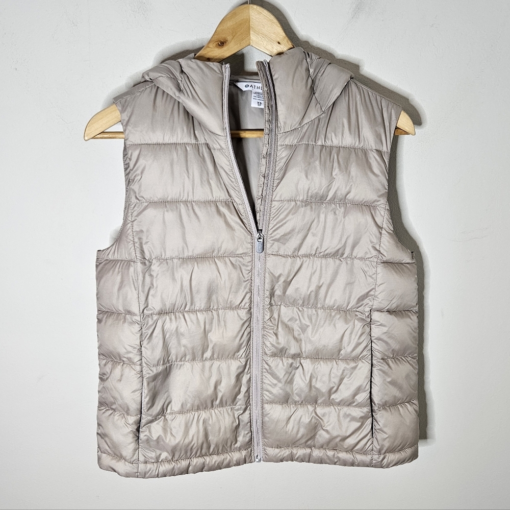 Athleta Aire Puffer Vest Hood Beige Gilet XS Women's - Picture 2 of 9